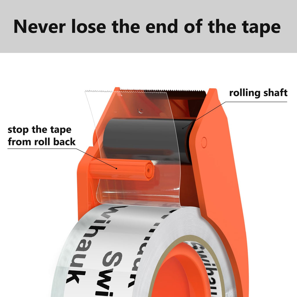 Swihauk 1.88 in x 66.6 YDs Heavy Duty Packing Tape with Dispenser, Strong & Durable Shipping Tape, Packaging Tape, Clear Package Tape for Shipping Moving Storage and Mailing, 1 Roll + 1 Dispenser