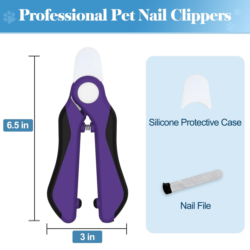 Swihauk Heavy Duty Dog Nail Clippers and Trimmers, Professional Pet Nail Clippers with Nail File for Dogs Cats Small Animal, Claw Clippers with Safety Guard to Prevent Over-Cutting, Purple