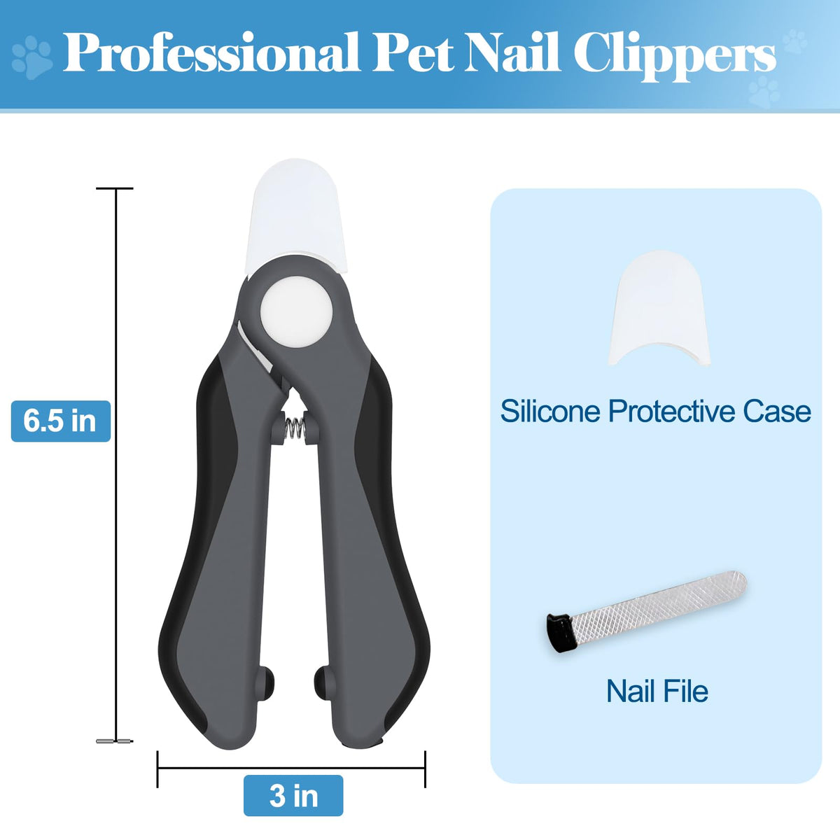 Swihauk Heavy Duty Dog Nail Clippers and Trimmers, Professional Pet Nail Clippers with Nail File for Dogs Cats Small Animal, Claw Clippers with Safety Guard to Prevent Over-Cutting, Gray