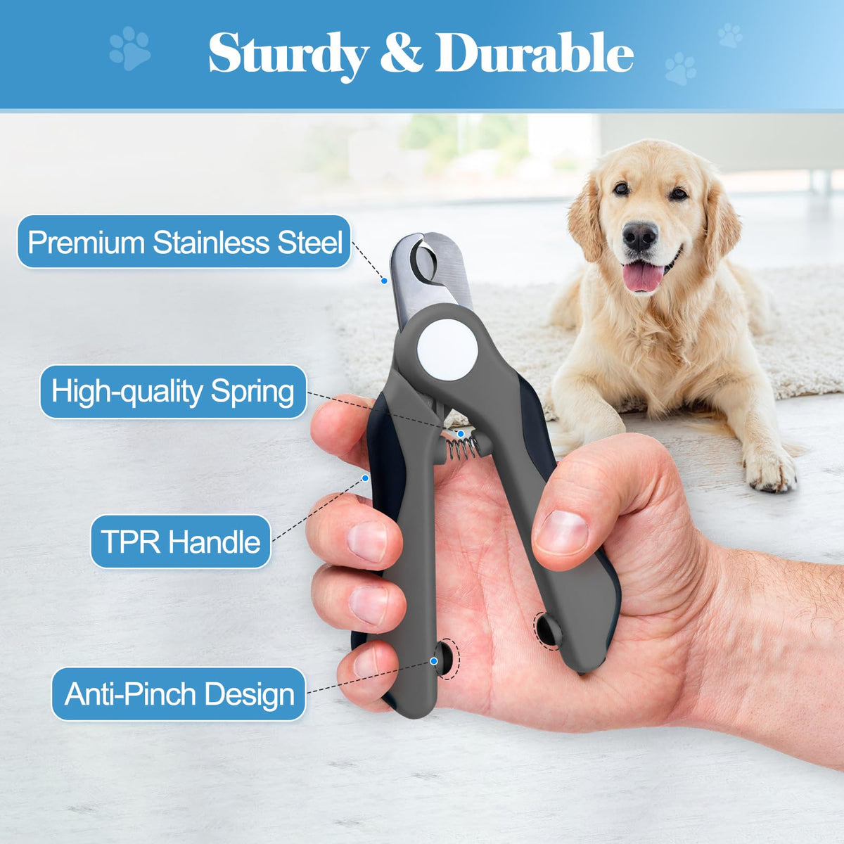 Swihauk Heavy Duty Dog Nail Clippers and Trimmers, Professional Pet Nail Clippers with Nail File for Dogs Cats Small Animal, Claw Clippers with Safety Guard to Prevent Over-Cutting, Gray
