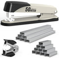 Metal Stapler Heavy Duty 50 Sheet Capacity with 1750 Staples and Staple Remover, Full Strip Staplers for Desk, No Jam, Non-Slip for Office & Classroom, White