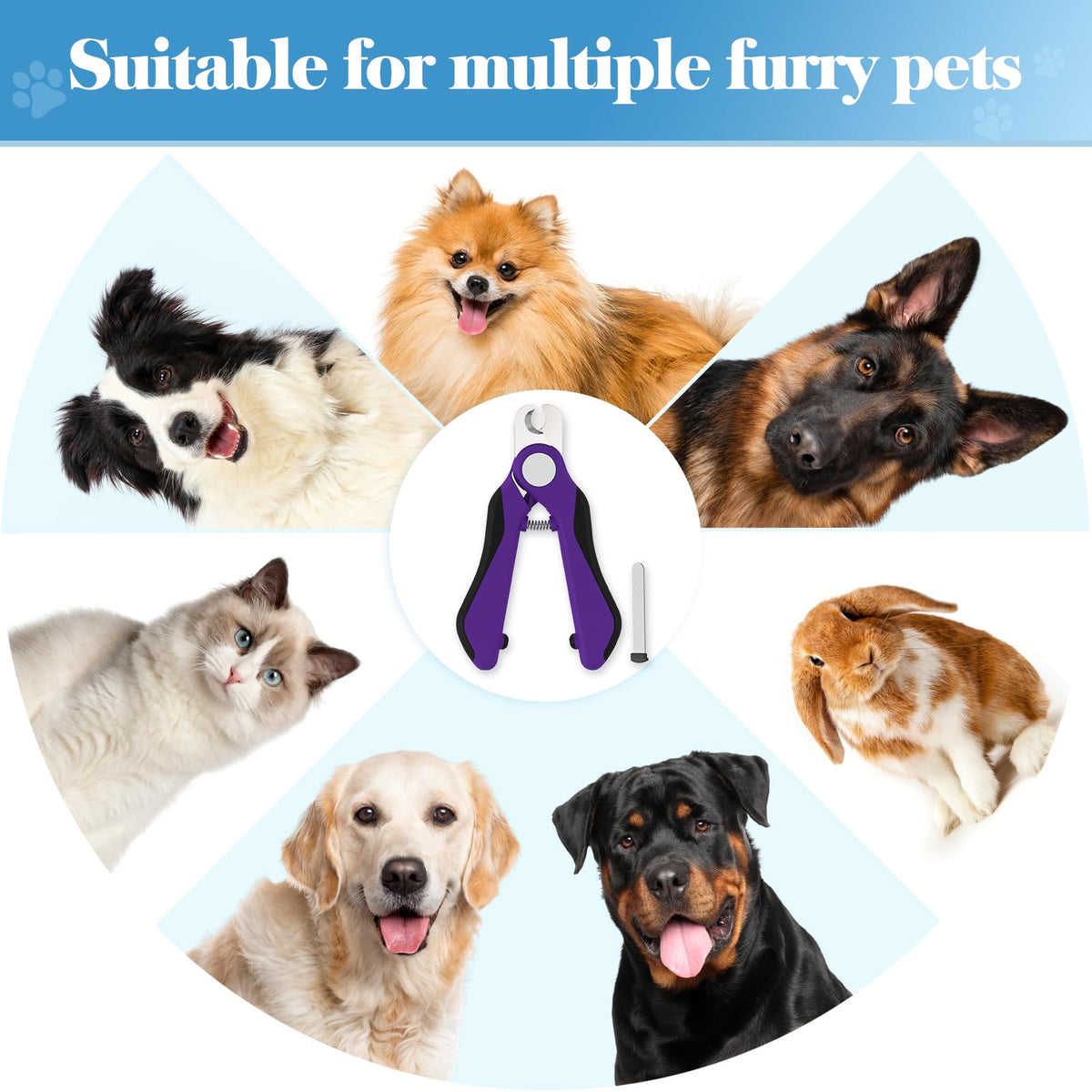 Swihauk Heavy Duty Dog Nail Clippers and Trimmers, Professional Pet Nail Clippers with Nail File for Dogs Cats Small Animal, Claw Clippers with Safety Guard to Prevent Over-Cutting, Purple