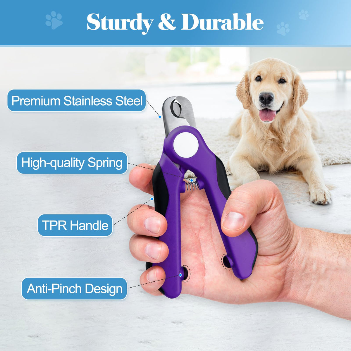 Swihauk Heavy Duty Dog Nail Clippers and Trimmers, Professional Pet Nail Clippers with Nail File for Dogs Cats Small Animal, Claw Clippers with Safety Guard to Prevent Over-Cutting, Purple