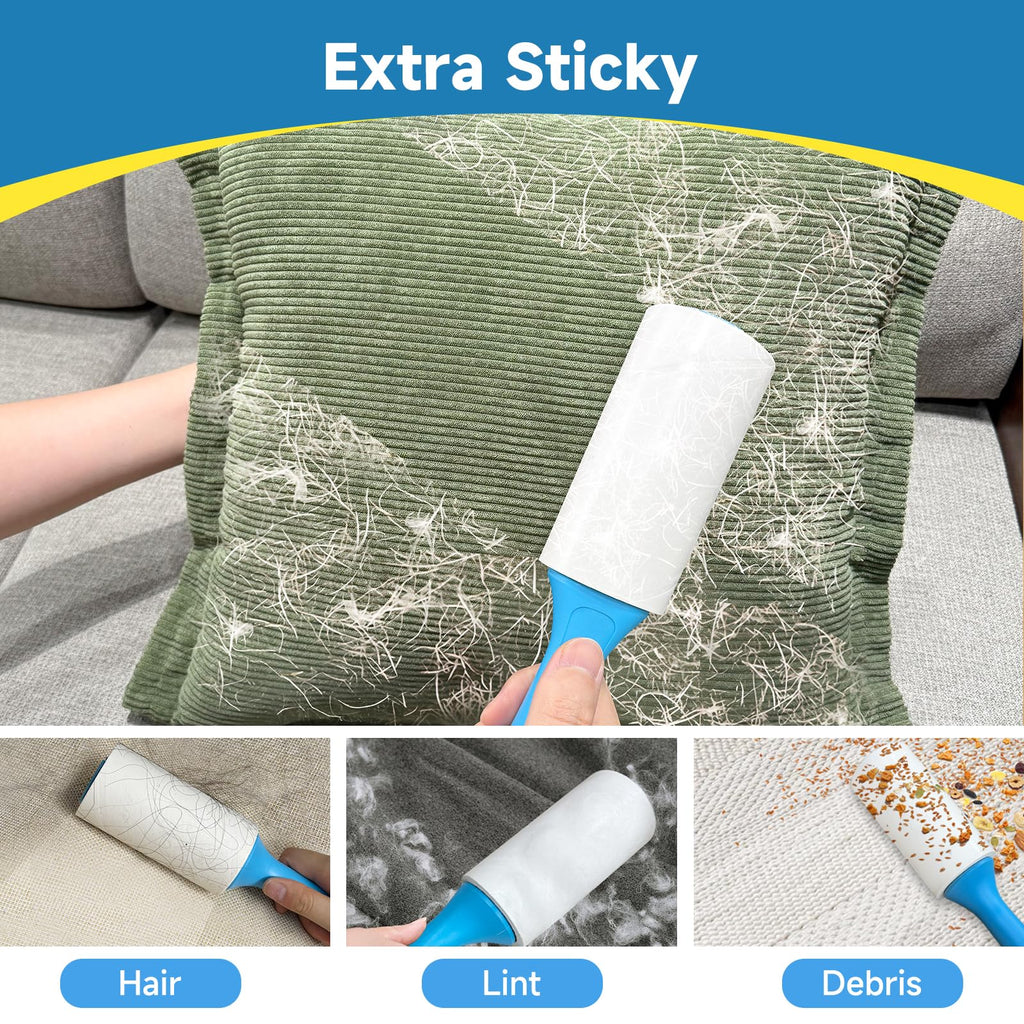 Swihauk 1200 Sheets Extra Sticky Lint Rollers for Pet Hair, Easy Spiral Tear Lint Roller for Clothes with Ergonomic Handle, Multipurpose Lint Remover for Furniture, Carpet, Car Seat